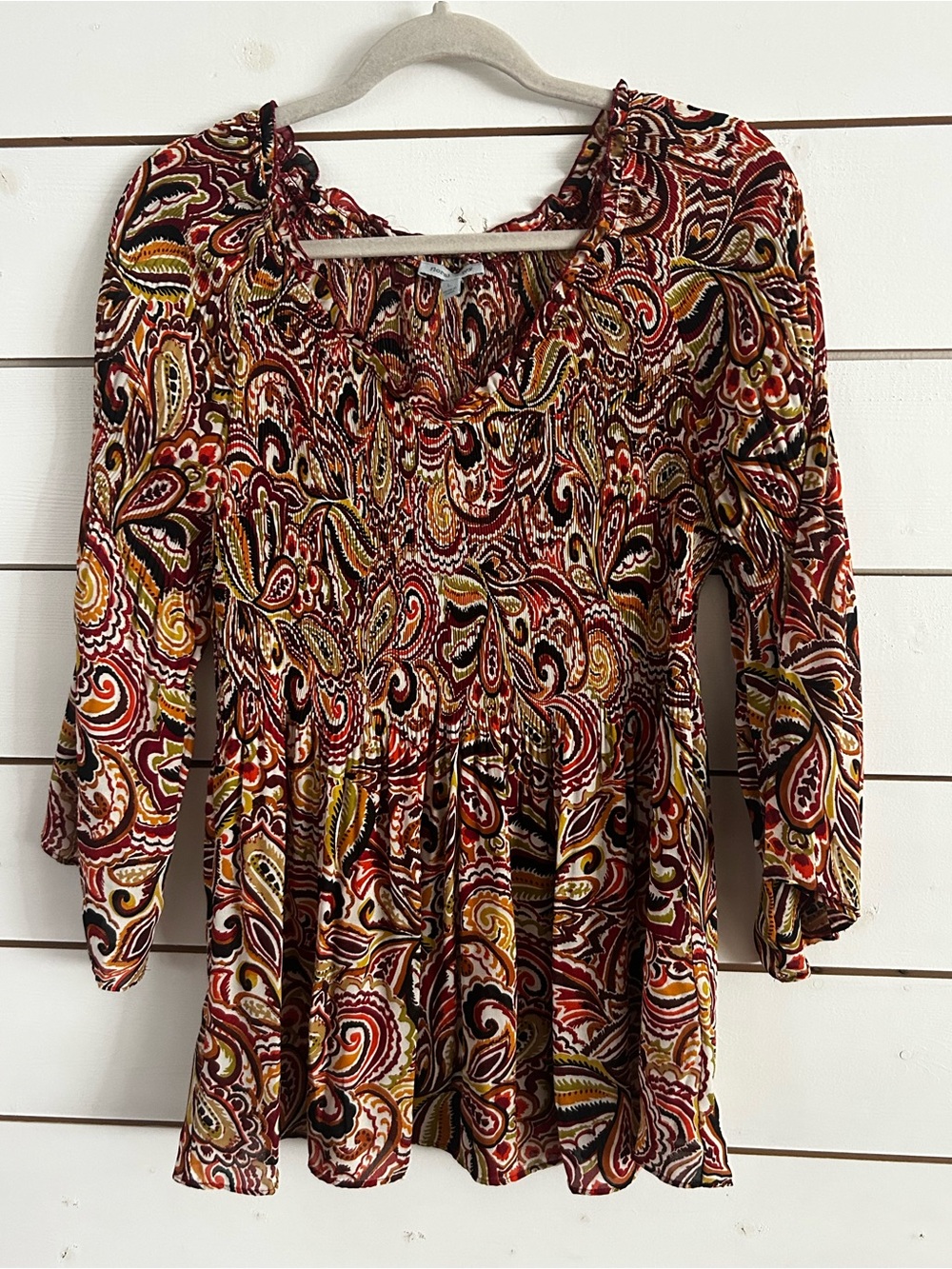 Floral & Ivy Paisley Smocked Boho V Neck Top Women’s Size Large